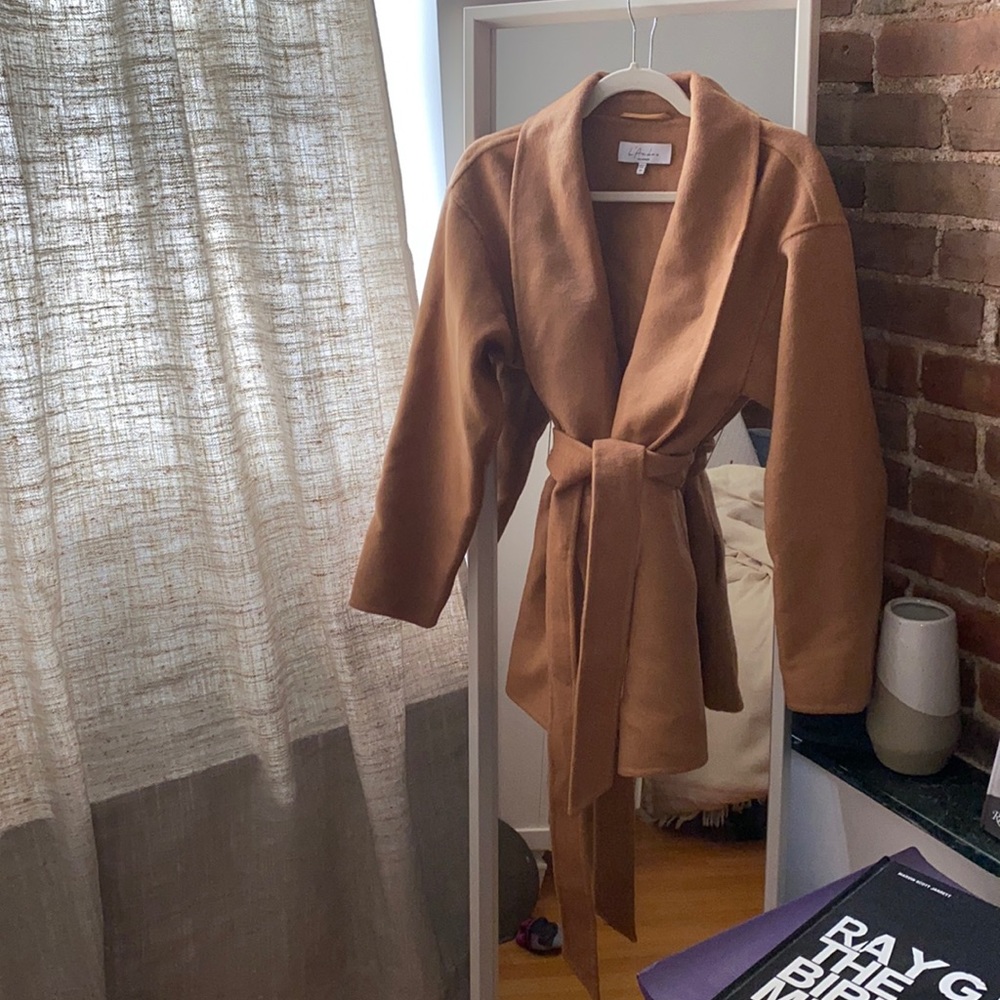 L’Academie sweater coat with adjustable waist tie NWOT
